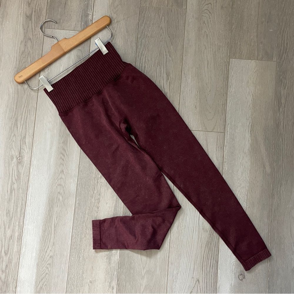 Popflex Workout Leggings sculpt seamless ribbed band womens Red (xsmall) gym